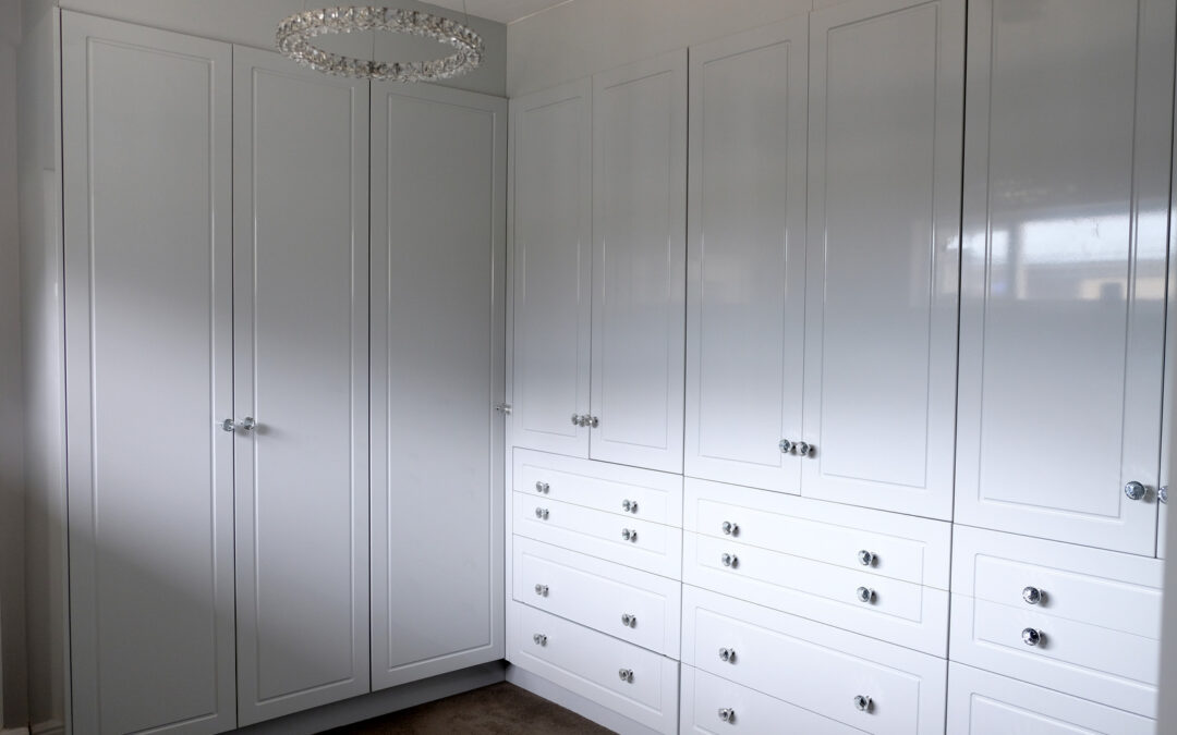White Alpine finish bedroom cupboards